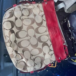 Coach Signature Red and Tan Shoulder Bag